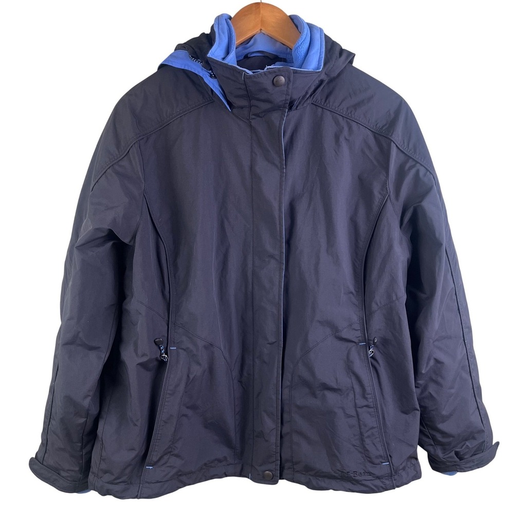 LL Bean Blue Full Zip Removable Sherpa‎ Lining All Weather Hood Jacket Large Men